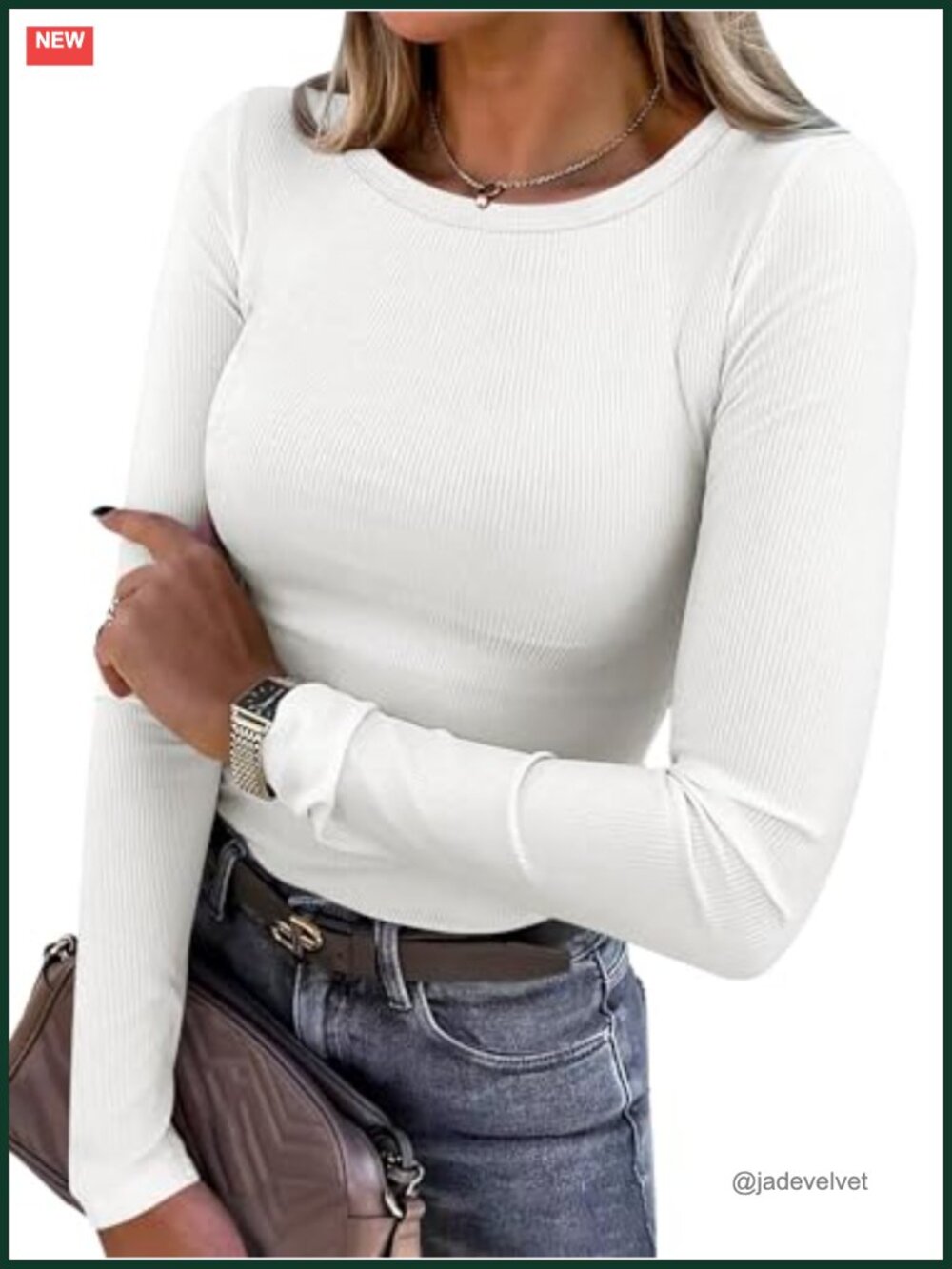 Women Ribbed Long Sleeve Slim Fit Crewneck T-Shirt Casual Top